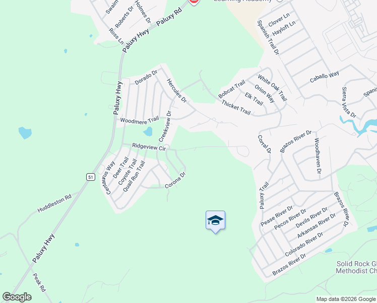 map of restaurants, bars, coffee shops, grocery stores, and more near 1404 Ridgeview Circle in Granbury