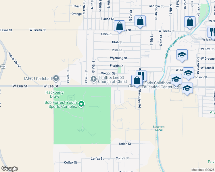 map of restaurants, bars, coffee shops, grocery stores, and more near 2602 West Lea Street in Carlsbad