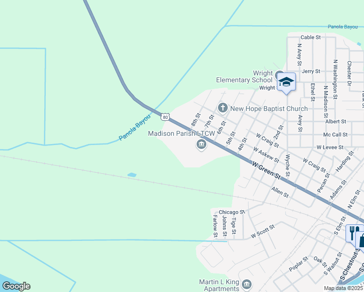 map of restaurants, bars, coffee shops, grocery stores, and more near 1005 West Green Street in Tallulah