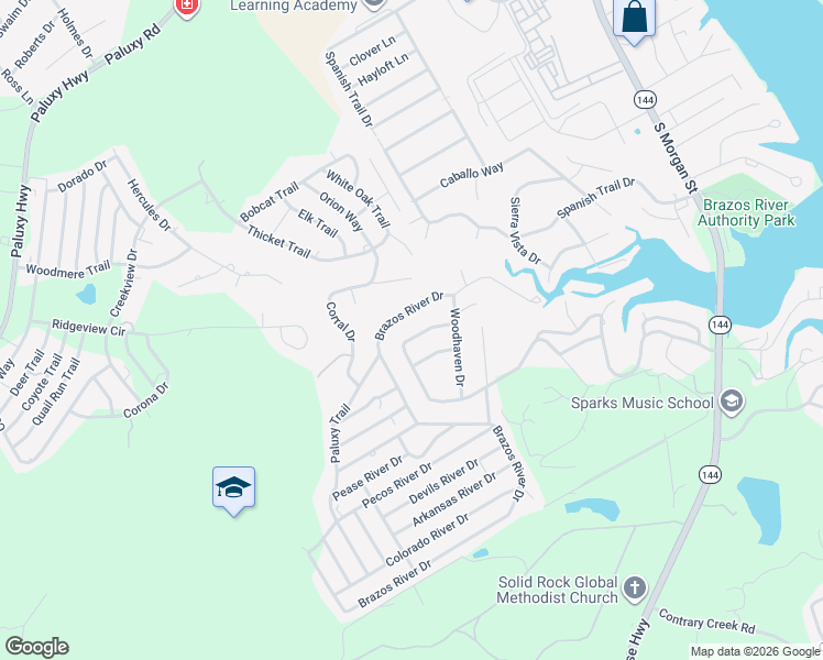 map of restaurants, bars, coffee shops, grocery stores, and more near 715 Heritage Trail in Granbury