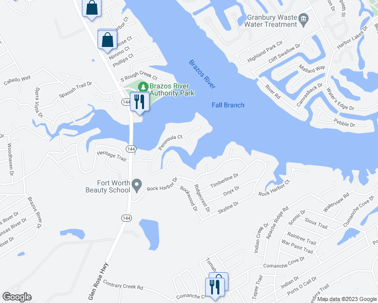 map of restaurants, bars, coffee shops, grocery stores, and more near 2805 Bunky Ct in Granbury