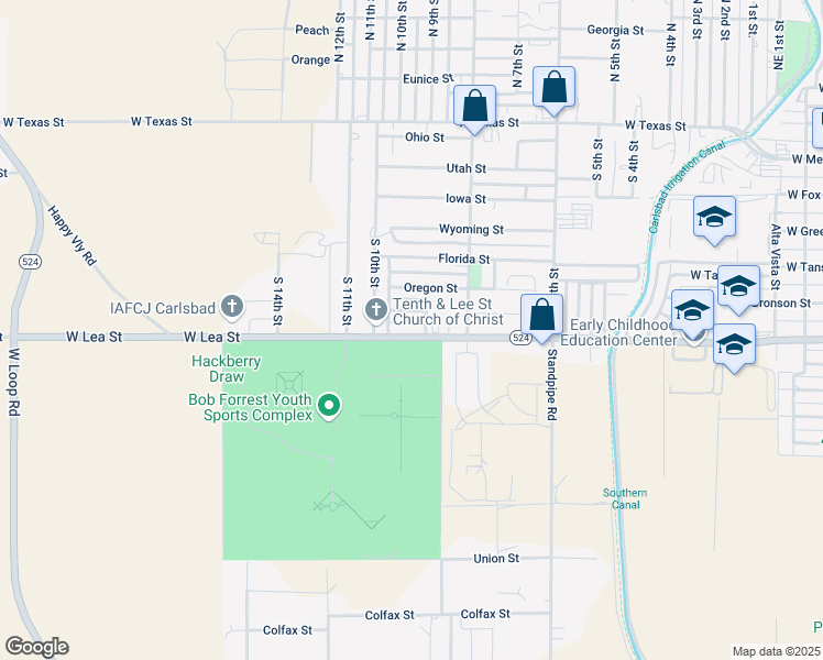 map of restaurants, bars, coffee shops, grocery stores, and more near 2602 West Lea Street in Carlsbad