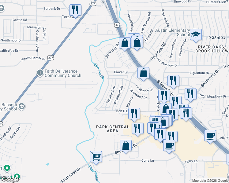 map of restaurants, bars, coffee shops, grocery stores, and more near 3025 Wyndrock Drive in Abilene