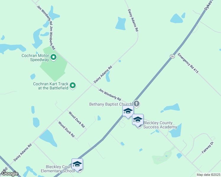 map of restaurants, bars, coffee shops, grocery stores, and more near 130 Jim Wimberly Road in Cochran