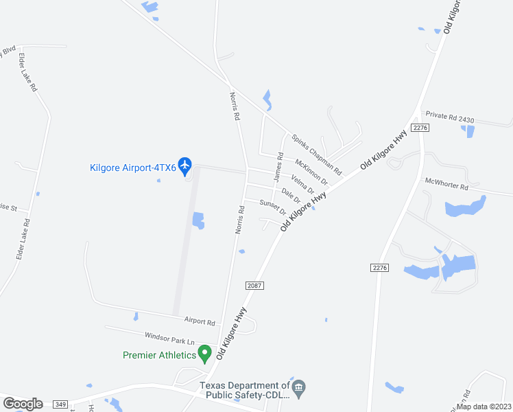 map of restaurants, bars, coffee shops, grocery stores, and more near 144 Sunset Drive in Kilgore