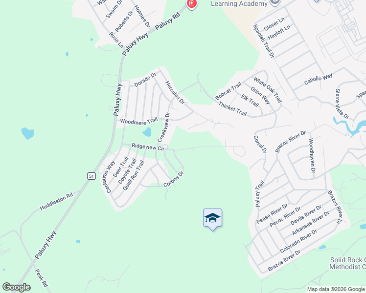 map of restaurants, bars, coffee shops, grocery stores, and more near 1404 Ridgeview Circle in Granbury