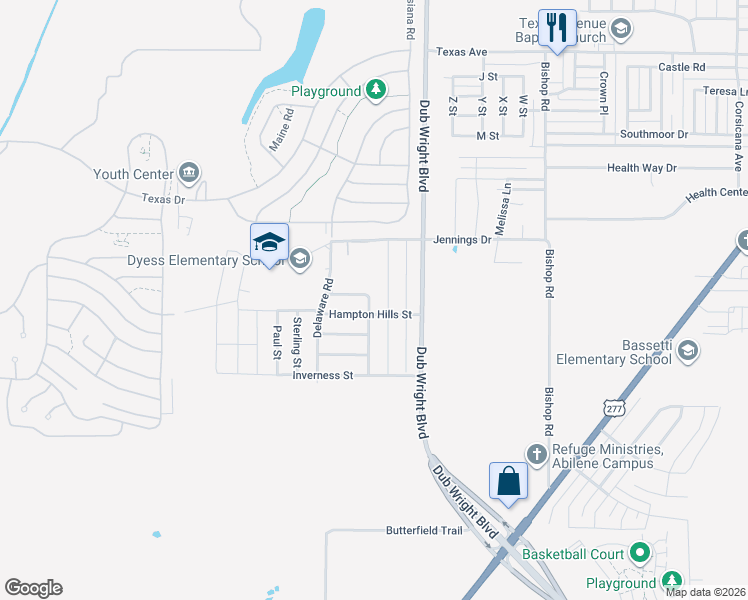 map of restaurants, bars, coffee shops, grocery stores, and more near 2909 Sutherland St in Abilene