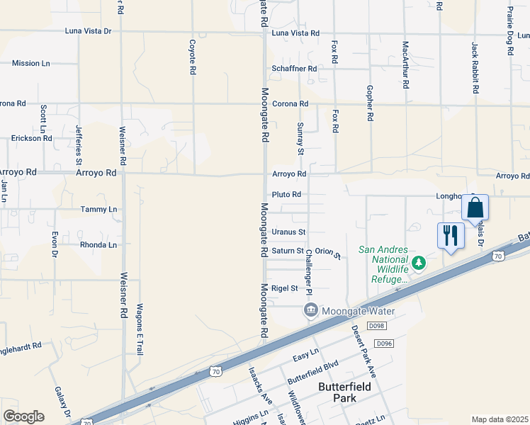 map of restaurants, bars, coffee shops, grocery stores, and more near 9401 Neptune Street in Las Cruces