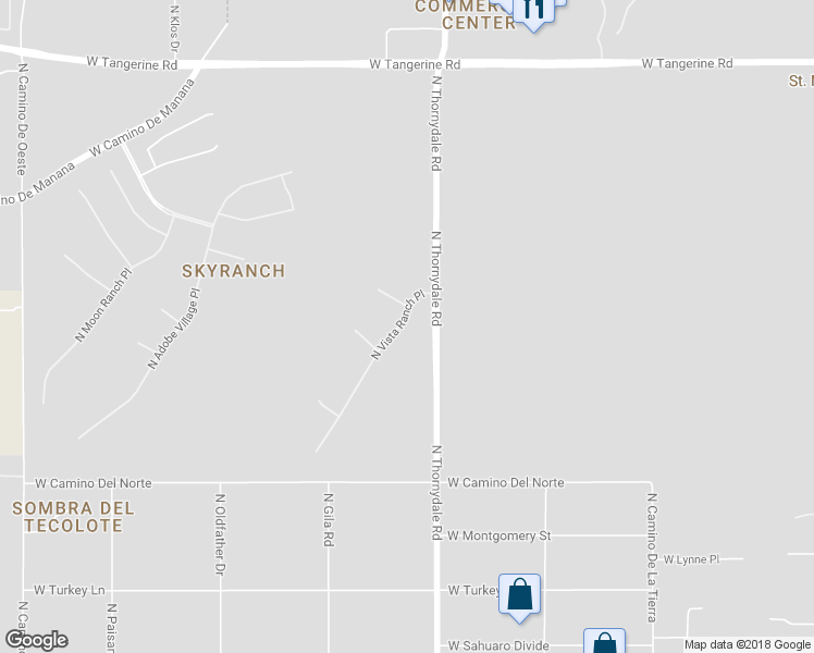 map of restaurants, bars, coffee shops, grocery stores, and more near 11500 North Vista Ranch Place in Marana