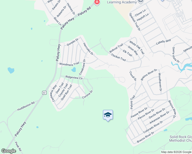 map of restaurants, bars, coffee shops, grocery stores, and more near 1404 Ridgeview Circle in Granbury