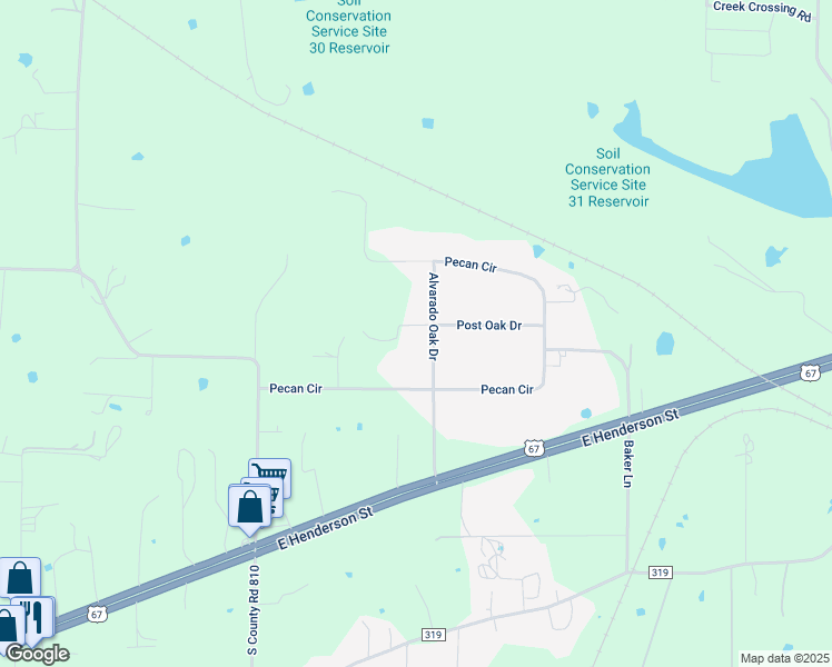 map of restaurants, bars, coffee shops, grocery stores, and more near 213 Alvarado Oak Drive in Alvarado