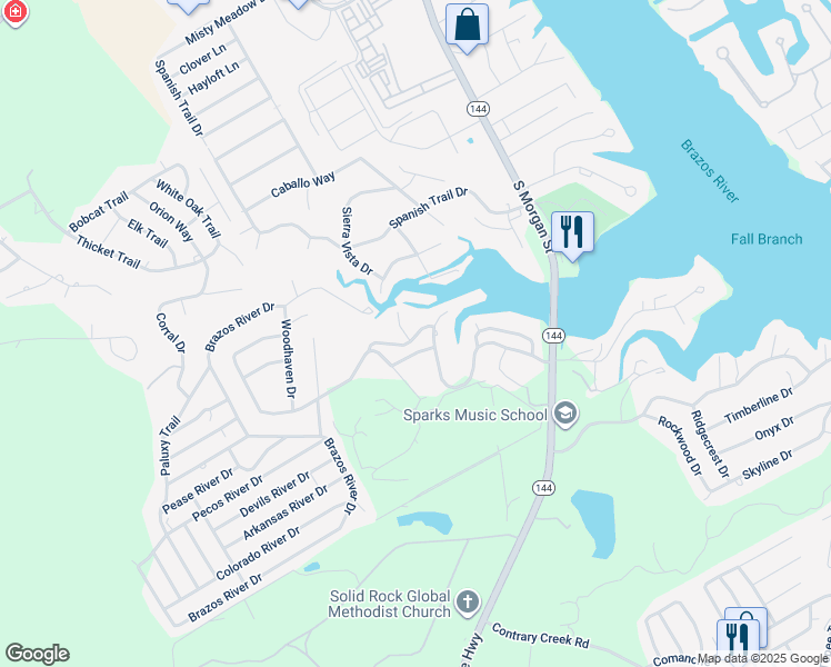 map of restaurants, bars, coffee shops, grocery stores, and more near 510 Crestwood Drive in Granbury