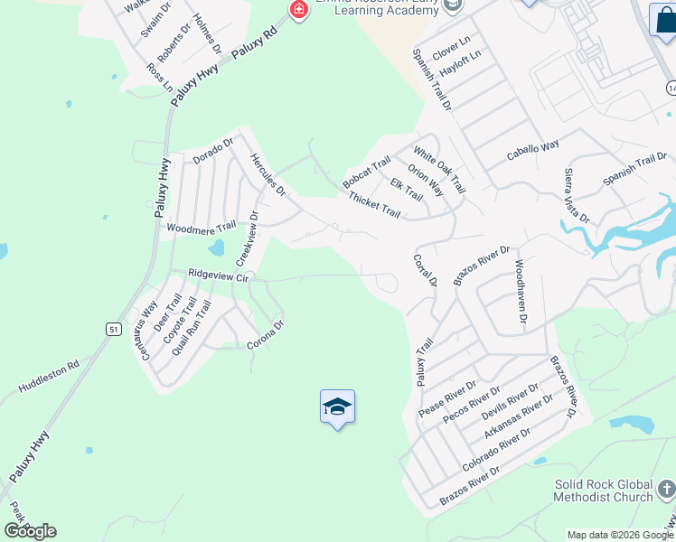 map of restaurants, bars, coffee shops, grocery stores, and more near 1300 Ridgeview Circle in Granbury