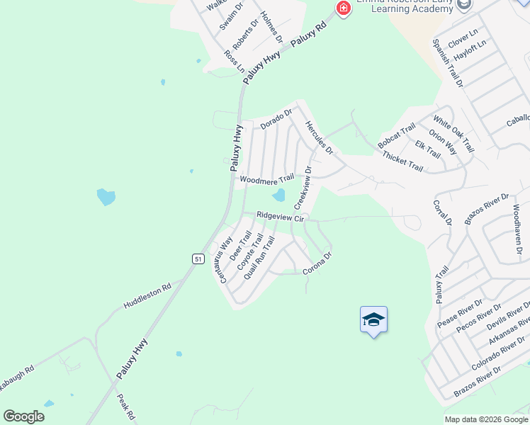map of restaurants, bars, coffee shops, grocery stores, and more near 1618 Ridgeview Circle in Granbury
