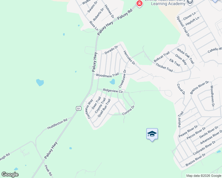 map of restaurants, bars, coffee shops, grocery stores, and more near 1618 Ridgeview Circle in Granbury