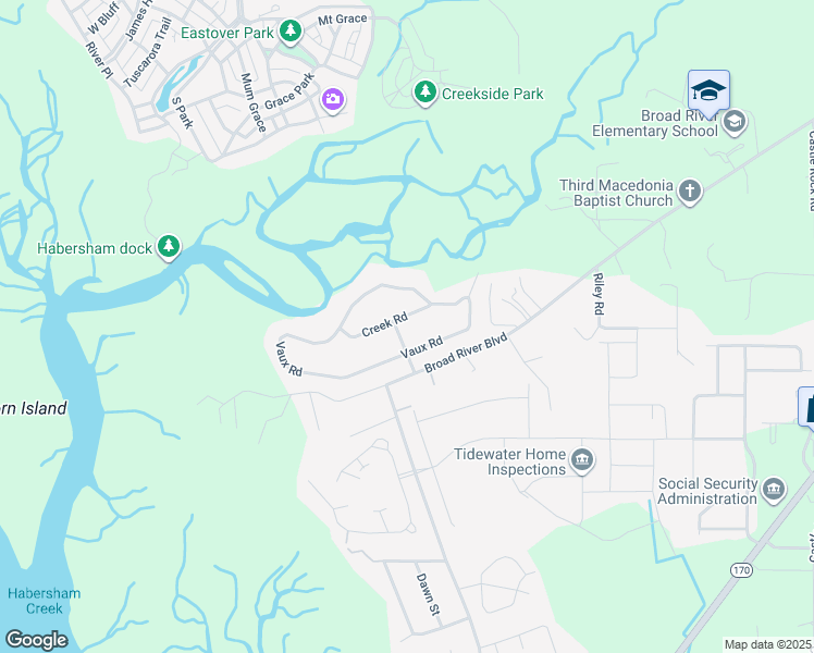 map of restaurants, bars, coffee shops, grocery stores, and more near 6005 Roberts Road in Beaufort