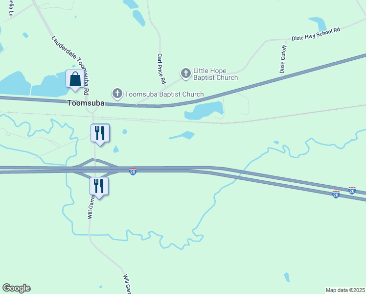 map of restaurants, bars, coffee shops, grocery stores, and more near in Toomsuba
