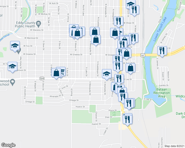 map of restaurants, bars, coffee shops, grocery stores, and more near 506 South Mesquite Street in Carlsbad