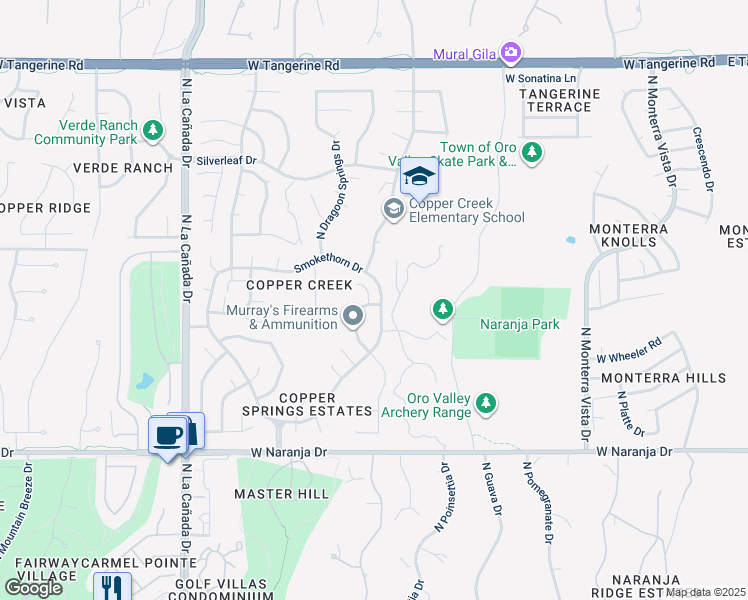 map of restaurants, bars, coffee shops, grocery stores, and more near 11500 North Lone Mountain Place in Tucson