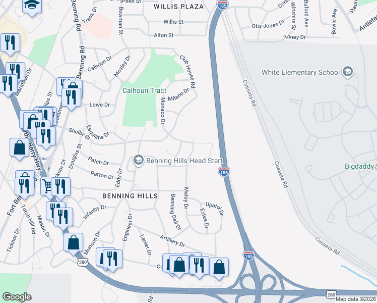 map of restaurants, bars, coffee shops, grocery stores, and more near 220 Meloy Drive in Columbus