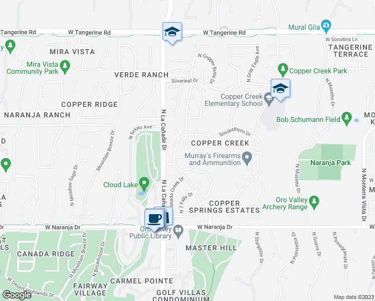 map of restaurants, bars, coffee shops, grocery stores, and more near 11540 North Golden Gem Place in Tucson