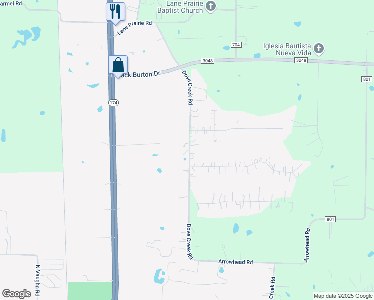 map of restaurants, bars, coffee shops, grocery stores, and more near 3521 County Road 800 in Cleburne