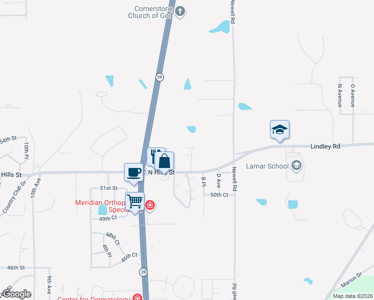 map of restaurants, bars, coffee shops, grocery stores, and more near 211 North Hills Street in Meridian