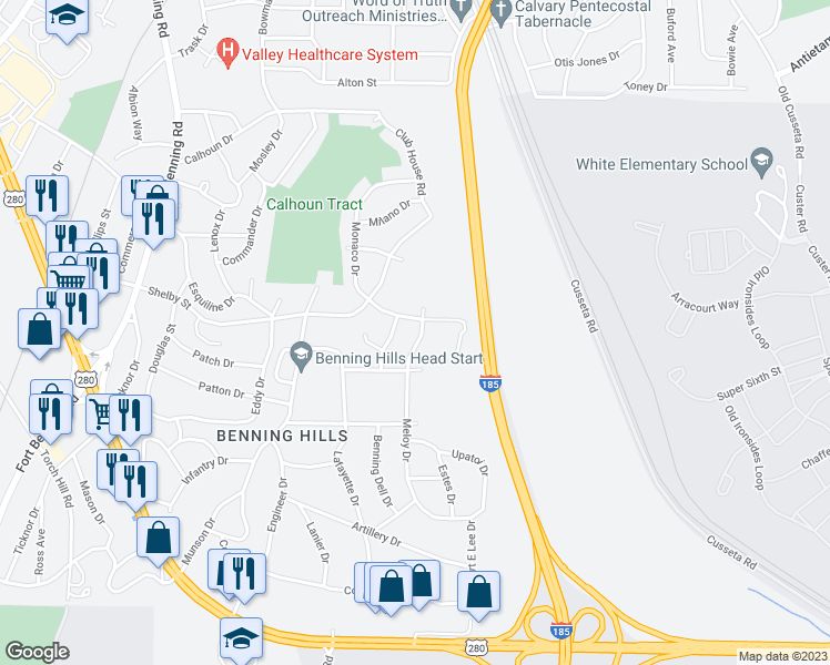 map of restaurants, bars, coffee shops, grocery stores, and more near 233 Meloy Drive in Columbus