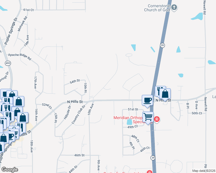 map of restaurants, bars, coffee shops, grocery stores, and more near 5320 10th Avenue in Meridian