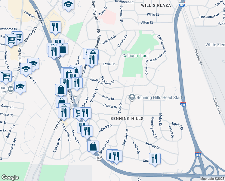 map of restaurants, bars, coffee shops, grocery stores, and more near 2268 Shelby Street in Columbus