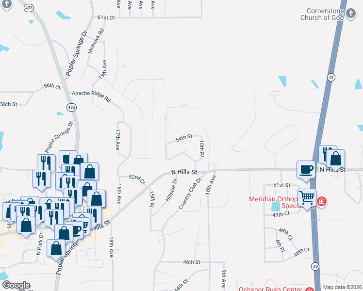 map of restaurants, bars, coffee shops, grocery stores, and more near 1233 Hillview Drive in Meridian