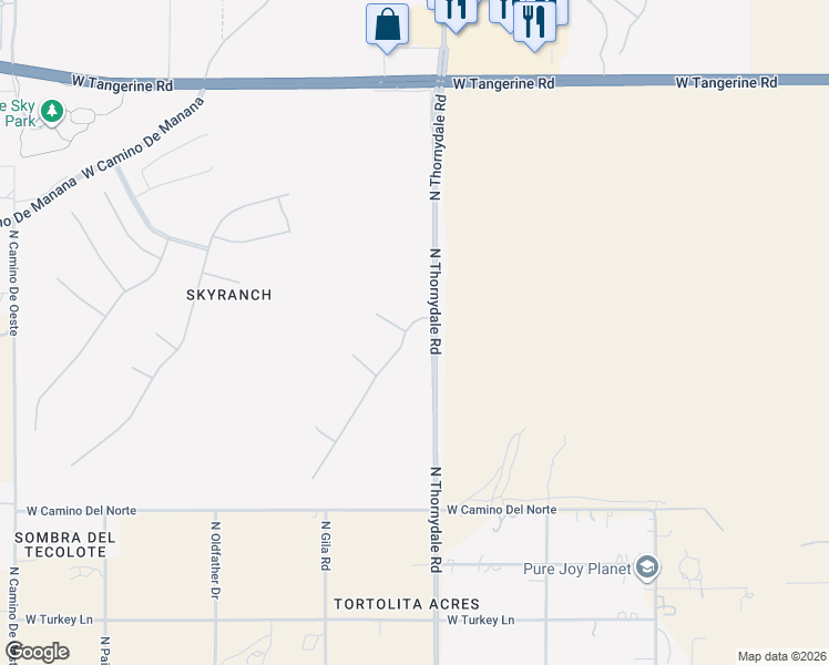 map of restaurants, bars, coffee shops, grocery stores, and more near 11500 North Vista Ranch Place in Marana