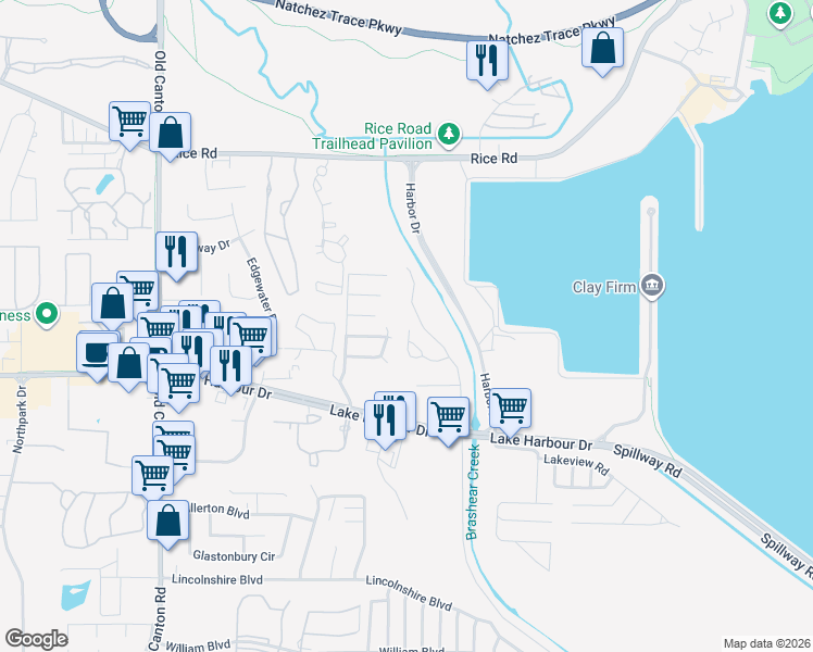 map of restaurants, bars, coffee shops, grocery stores, and more near 7012 Copper Cove in Ridgeland