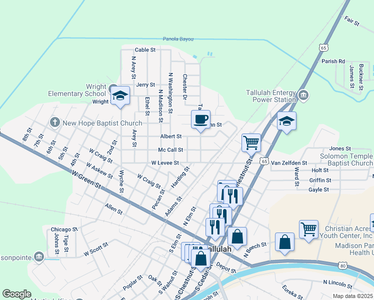 map of restaurants, bars, coffee shops, grocery stores, and more near 501 Jackson Street in Tallulah