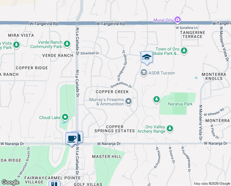 map of restaurants, bars, coffee shops, grocery stores, and more near 11467 North Eagle Peak Drive in Oro Valley