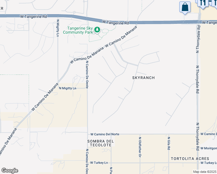 map of restaurants, bars, coffee shops, grocery stores, and more near North Moon Ranch Place in Marana