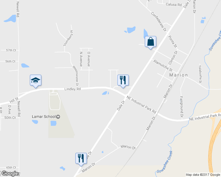 map of restaurants, bars, coffee shops, grocery stores, and more near 5300 Crepe Myrtle Drive in Marion