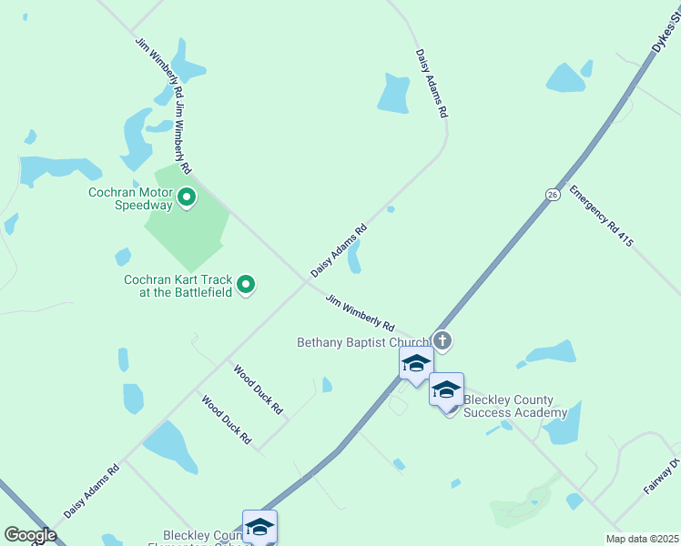 map of restaurants, bars, coffee shops, grocery stores, and more near 130 Jim Wimberly Road in Cochran