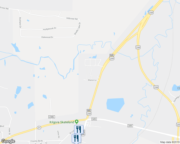 map of restaurants, bars, coffee shops, grocery stores, and more near 3407 U.S. 259 Business in Kilgore