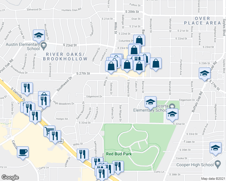 map of restaurants, bars, coffee shops, grocery stores, and more near 2901 Salinas Drive in Abilene
