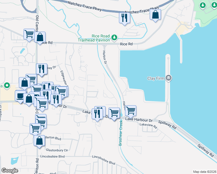 map of restaurants, bars, coffee shops, grocery stores, and more near 7160 Copper Ridge Drive in Ridgeland