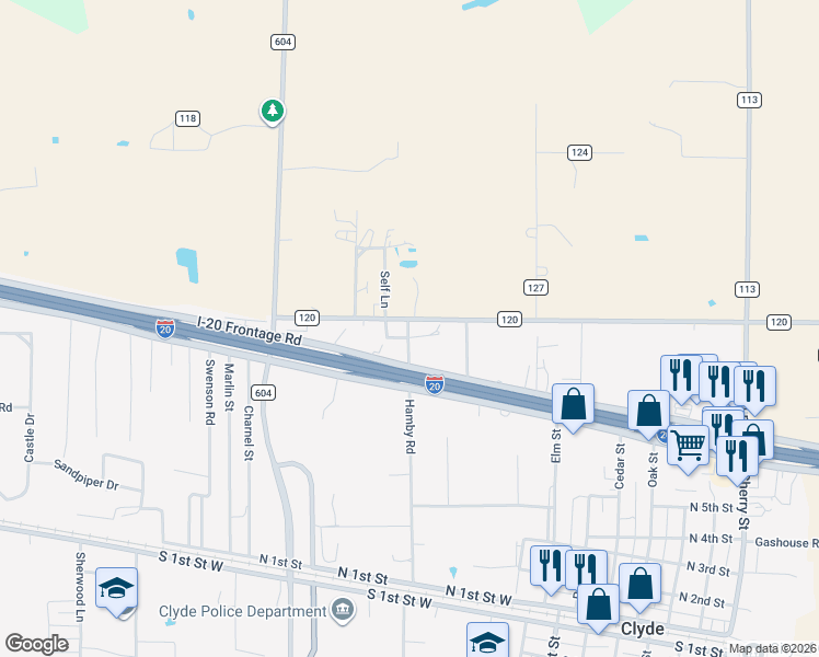 map of restaurants, bars, coffee shops, grocery stores, and more near 6668 County Road 120 in Clyde