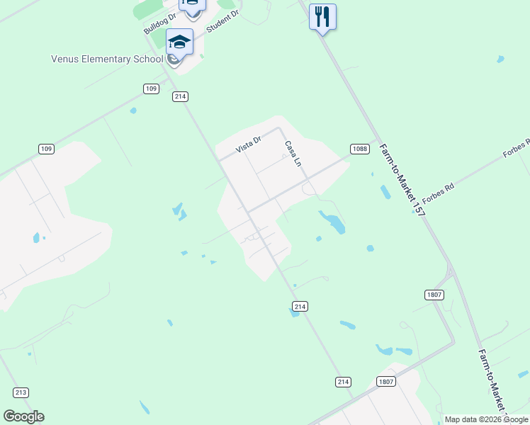 map of restaurants, bars, coffee shops, grocery stores, and more near 1310 Calle Lane in Venus