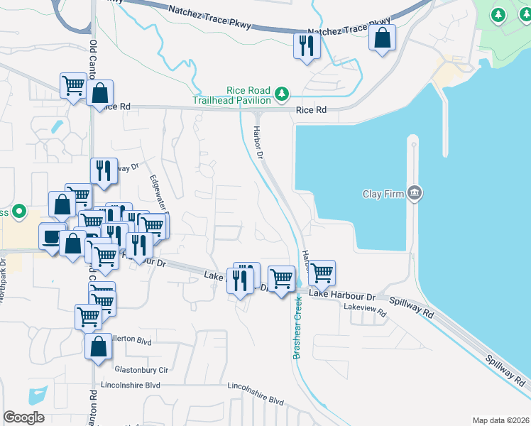 map of restaurants, bars, coffee shops, grocery stores, and more near 7160 Copper Ridge Drive in Ridgeland
