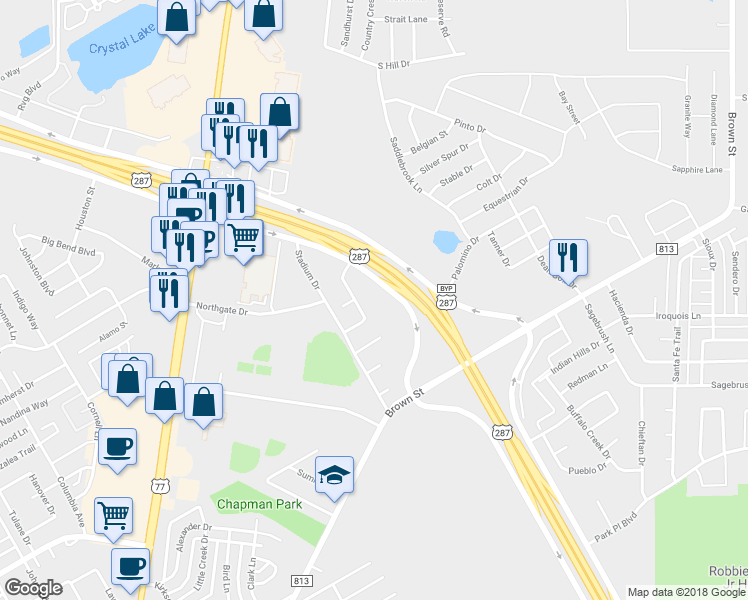 map of restaurants, bars, coffee shops, grocery stores, and more near 200 High School Drive in Waxahachie