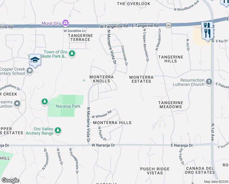 map of restaurants, bars, coffee shops, grocery stores, and more near 11614 North Quandry Drive in Tucson