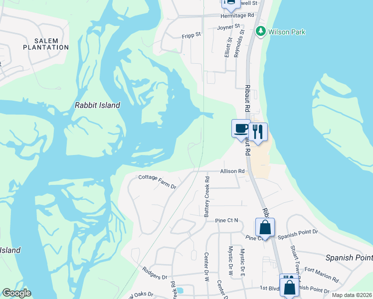 map of restaurants, bars, coffee shops, grocery stores, and more near 3 Rising Tide Drive in Beaufort