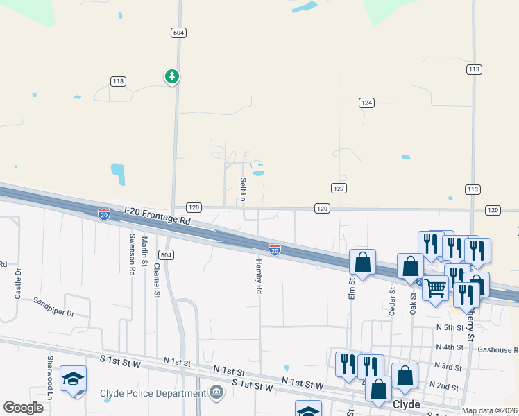 map of restaurants, bars, coffee shops, grocery stores, and more near 6668 County Road 120 in Clyde