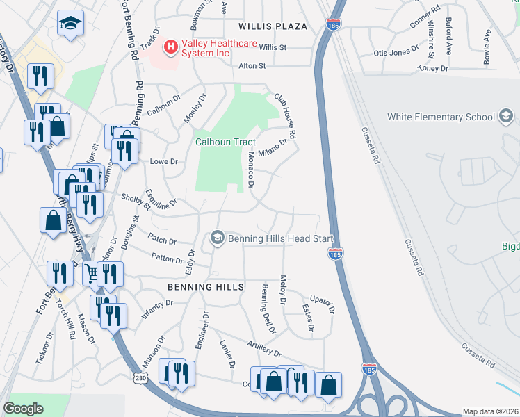 map of restaurants, bars, coffee shops, grocery stores, and more near 2136 Shelby Street in Columbus