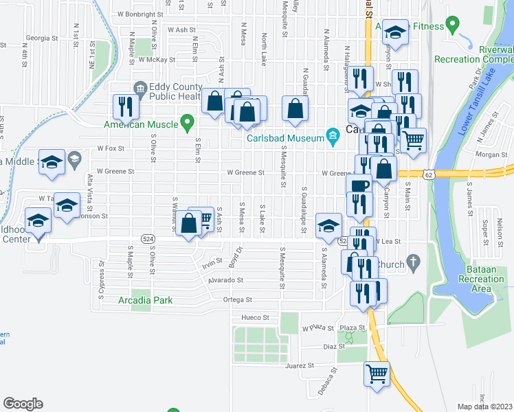 map of restaurants, bars, coffee shops, grocery stores, and more near 407 South Lake Street in Carlsbad